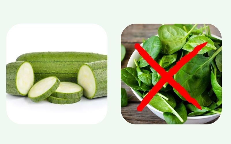 Mướp hương kỵ cải bó xôi (rau chân vịt)